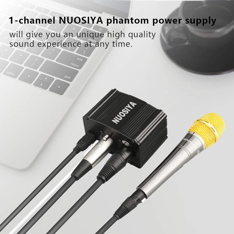 [AUSTRALIA] - Phantom Power Supply, NUOSIYA 48V Phantom Power Supply, Stable Power Supply, Improved Shielding Technology, Anti-Noise, for Any Condenser Microphone Music Recording Equipment (1F1M-A, Black) 1F1M-A 