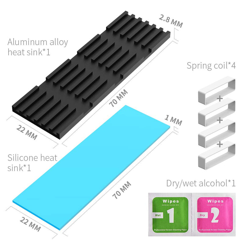 AOJUE Universal M.2 Heatsink NVME Heatsink SSD Heatsink Cooler for 2280 M.2 SSD with Silicone Thermal Pad (Black) black