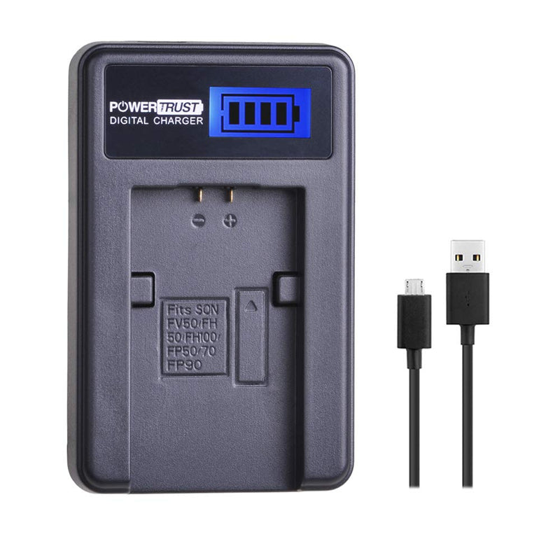 PowerTrust (2-Pack) NP-FH50 FH50 Battery + LCD USB Charger for Sony NP-FH40 NP-FH30 NP-FP50 NP-FP51 and Sony A230 A290 A330 A380 A390 DSC-HX1 HX100 HX200 HDR-TG1E TG3 TG5 TG7 Camera