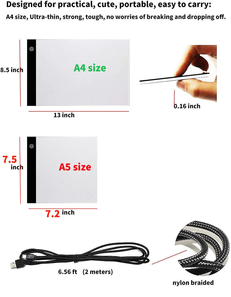 Portable A4 Tracing LED Board Light Box, Ultra-Thin Dimmable USB Cable Powered Artcraft Trace Light Pad Copy Boxes for Artists Tattoo Drawing, Sketching Tracer, Animation, X-ray A4 Light Pad(13*8.5 inches)+ 4 Clips