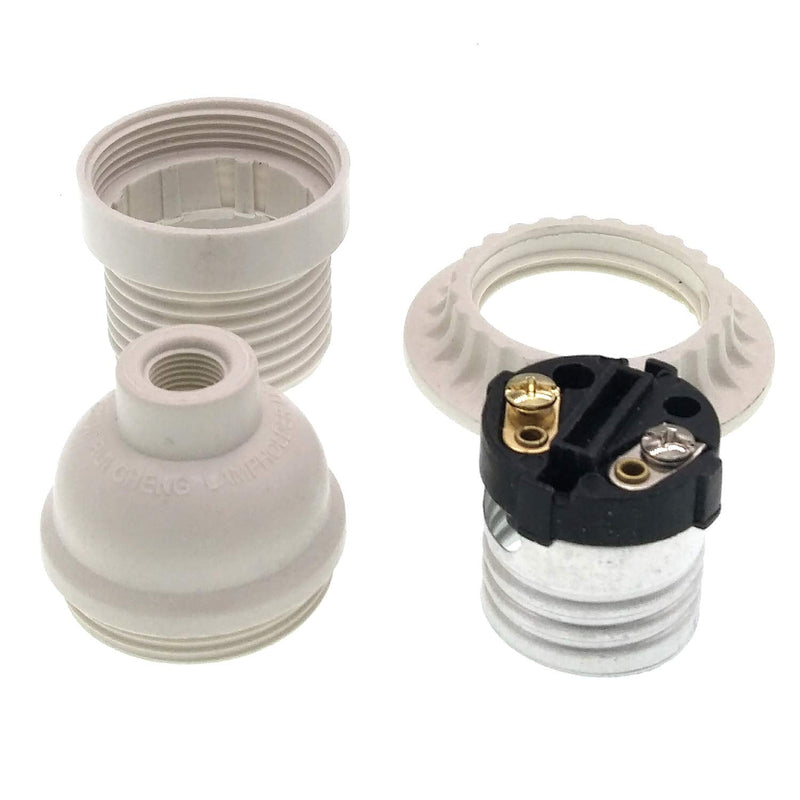 Phenolic Medium Base Light Socket,3 Pack TWDRTDD White Period Style E26 E27 Edison Retro Pendant Lamp Holder (White,Thread and Ring)