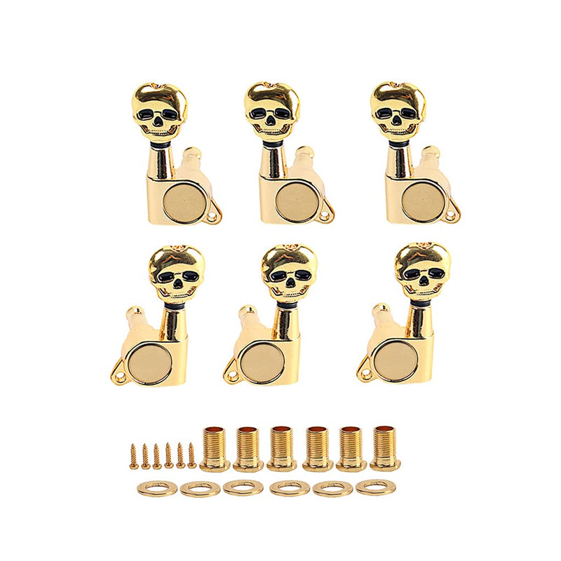 Alnicov Skull Head Sealed Gear Guitar Tuning Pegs Tuners Machine Heads 3R3L for Electric Guitar Parts Gold