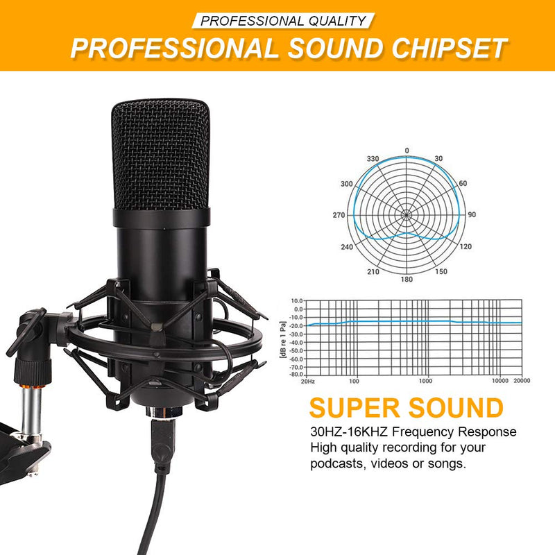 HALOVIE Gaming USB Microphone PC Condenser Microphones Computer Mic Kits with Shock Stand for Podcast Youtube Video Stream Studio Recording Voice Over