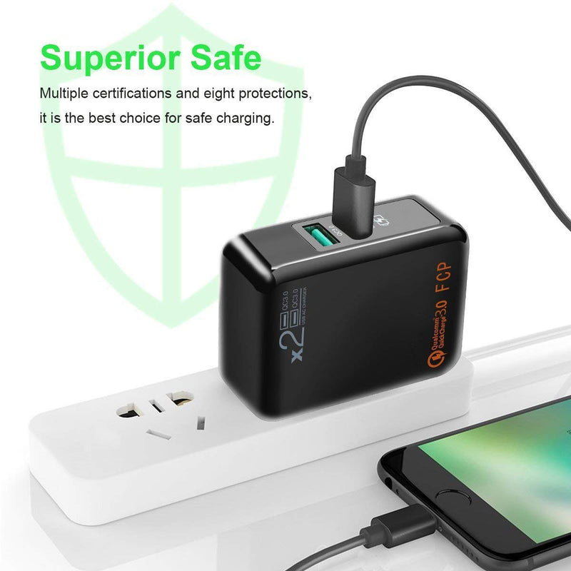 Quick Charge 3.0 USB Travel Wall Charger,2 Ports QC3.0 QC2.0 Adapter Smart Fast Charging Adaptive Plug for iPhone, Samsung, LG, Tablet &more black