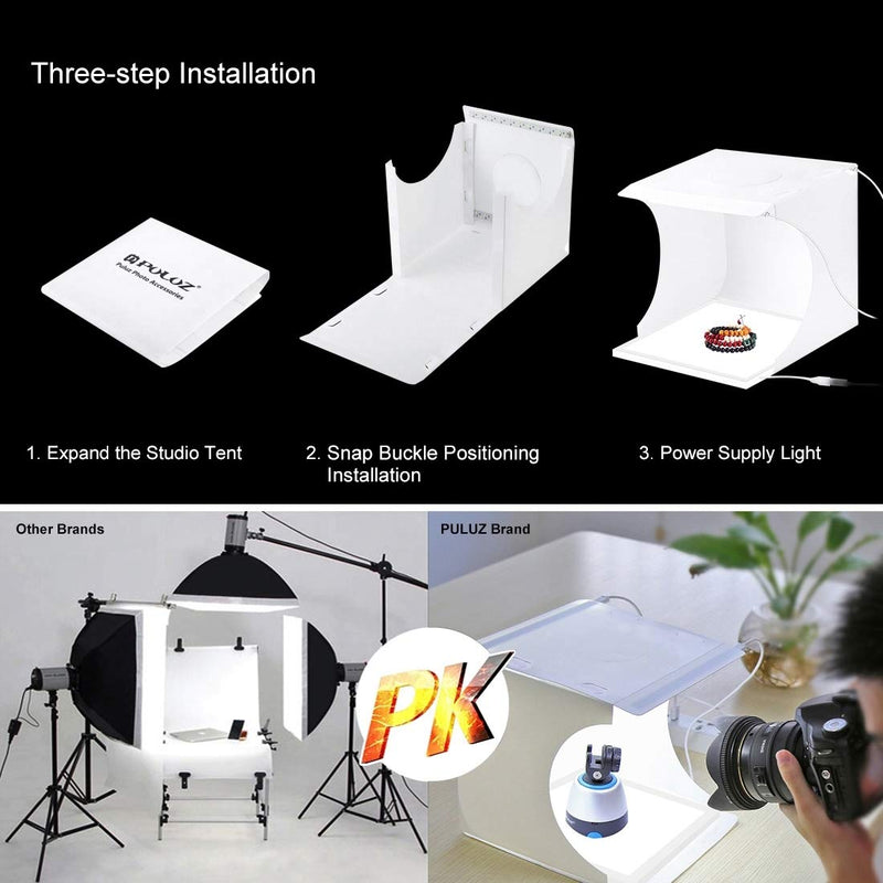 PULUZ Portable Mini Photo Studio Kit 24 x 23 x 22 cm Foldable Light Box + Shadowless LED White Background LED Lighted Panel with 6 Backgrounds for Photographing Small Products