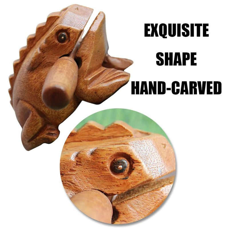 2 Pcs Hand Carved Wooden Frog Mini Croaking Percussion Instrument for all Ages (Wood color)