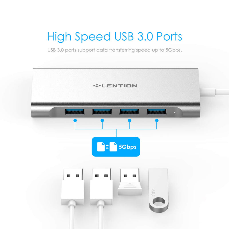 LENTION USB-C Multi-Port Hub with 4K HDMI Output, 4 USB 3.0, Type C Charging Adapter Compatible 2020-2016 MacBook Pro 13/15/16, New Mac Air & Surface, Chromebook, More (CB-C35, Silver)