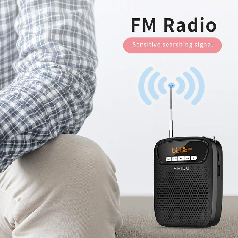 [AUSTRALIA] - SHIDU Portable Voice Amplifier FM Radio Wired Microphone Bluetooth Loudspeaker (Black) Black 