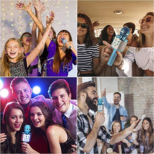Qoosea Wireless Karaoke Microphone, Bluetooth Microphone Portable Handheld Karaoke Player Speaker with LED Dancing Light, Home KTV Player with Record Function, Compatible with Android & iOS DeviceQ blue