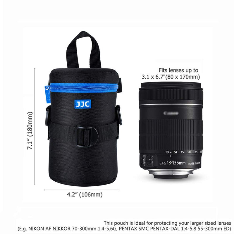 JJC Camera Lens Pouch Case for Canon RF 85mm EF-S 55-250mm EF 24-70mm Nikon Nikkor AF 70-300mm and More, Zipper Polyester Lens Protective Bag Interior Size 3.15x6.69” L