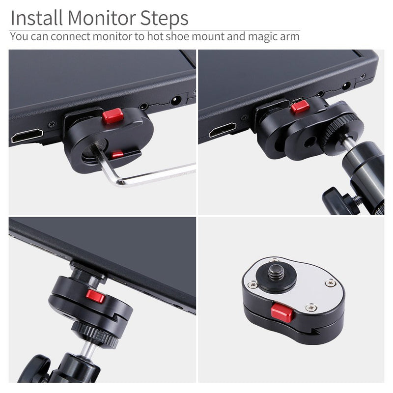 FEELWORLD Field Monitor Quick Release Plate for 3.5 5 7 inch DSLR Camera Monitor Magic Arm Video Light Monitor Cage With 1/4 Inch Screw Compare with FEELWORLD FW450 F570 F6 T7 FH7 T756 FW703 FW759 FW7