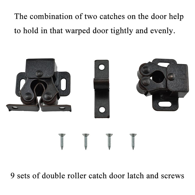 Hahiyo Double Roller Catch Door Latch Shorter Foot Cold Rolled Steel Stay Put Smooth Close No Squeak Noise Cold Air No Enter Easy Position Sturdy Spring for Kitchen Closet with Screws 9set Red Bronze 0.56''RedBronze-9Sets