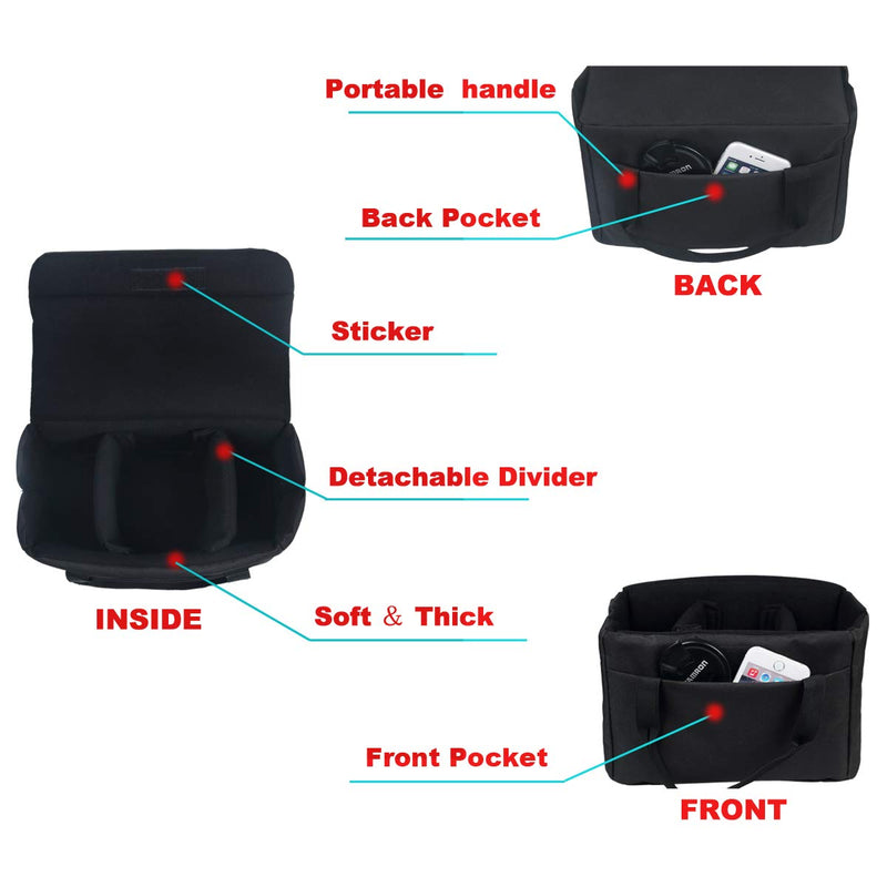 BOMKEE Camera Inserts Lens Padded Insert Liner DSLR SLR Protective Bag Camera Cube Roomy Case Waterproof Foldable Pouch for Camera Lens Accessories Sony Canon Nikon Olympus (Black) Black