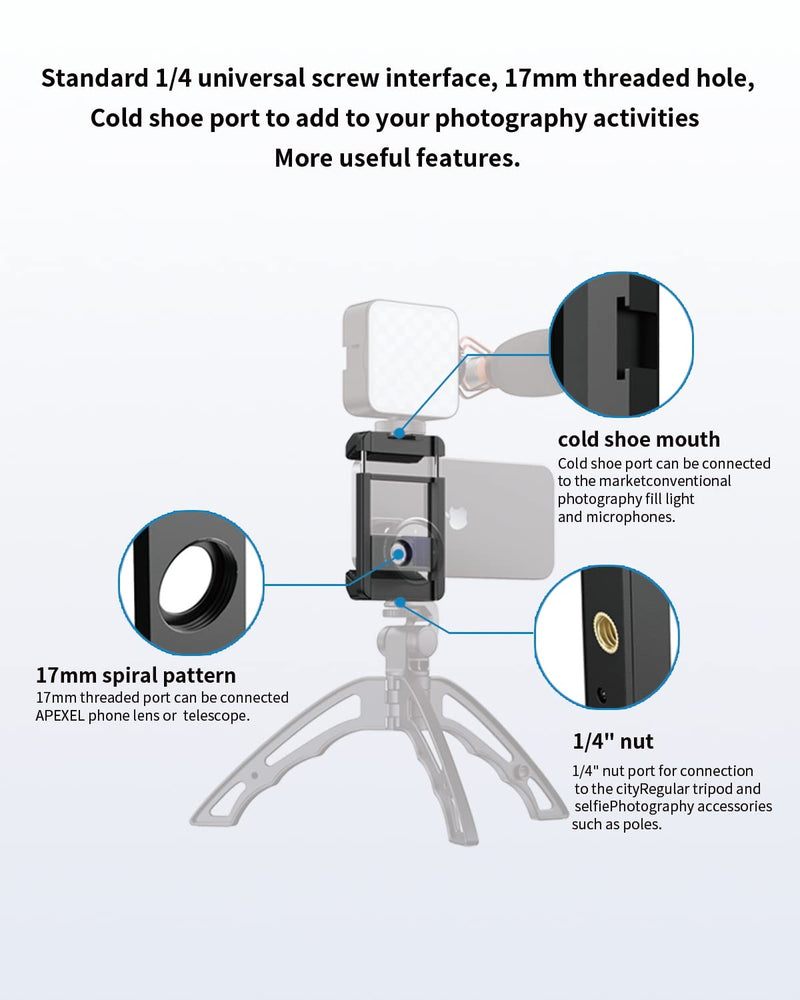 17 mm Thread Lens Adapter, Telephoto Lens Phone Mount Sturdy and Wear-Resistant, Lens Holder Suitable for All Lens&Telephoto Lens with 17mm Thread, Works with Almost All Smartphones