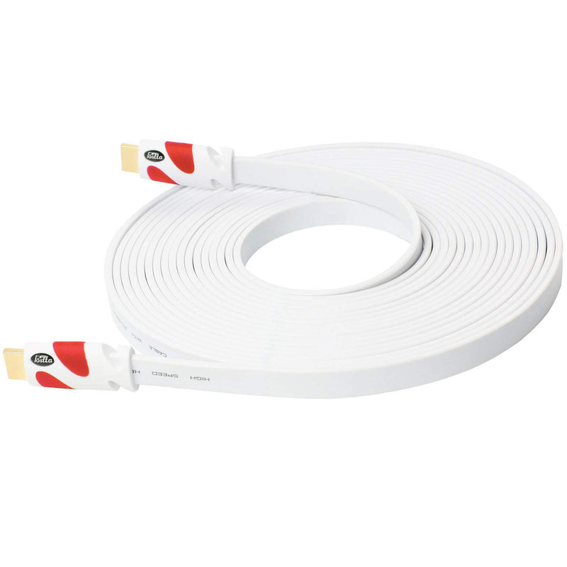 Flat HDMI Cable Postta 25 Feet Flat HDMI 2.0 Cord Support 4K, Ultra HD, 3D, 2160p, 1080p, Ethernet and Audio Return-White-Red 25FT Red