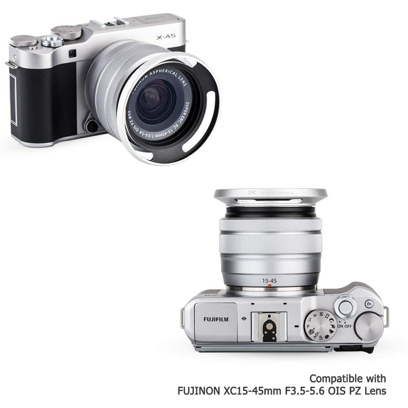 52mm Screw In Lens Hood Shade Cover for Fujifilm Fuji Fujinon XC 15-45mm F3.5-5.6 OIS PZ Lens on Camera X-T30 X-T20 X-T10 X-T200 X-T100 X-A7 X-A5 X-A10 X-E3 X-E2S XE2 X-S10 X-T4 X-T3 X-T2 Xpro3 Silver