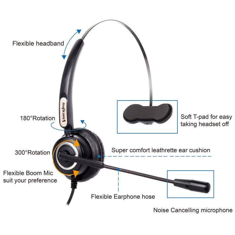 VoiceJoy Volume and Mute Switch Telephone Headset Compatible with Yealink T21 T42 etc Avaya 1608 9640 9620 9630 9640 Grandstream GXP1400 2120 etc IP Phones