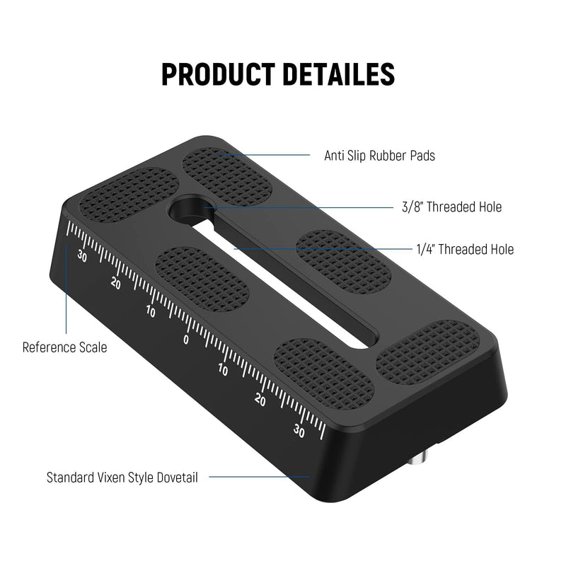 NEEWER 3.15"/80mm Rail Bar Vixen Style Dovetail Plate, Metal Mounting Plate Saddle with 1/4" 3/8" D Ring Screw for Telescope Mount Adapter Base OTA Equatorial Tripod Sky Astrophotography, QR004