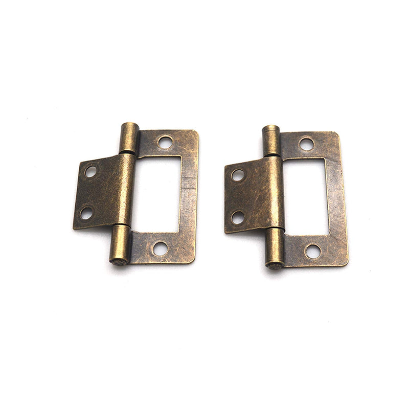 FarBoat 20Pcs Flush Hinges Bifold Non-Mortise 1.5"x0.8" Antique Iron Hardware for Windows Furniture Cabinet Drawer Cupboar Dresser with Screws (Bronze, 38x21mm/1.5x0.8inch)