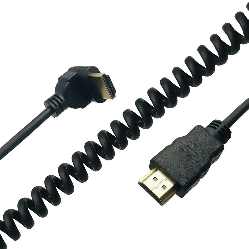[AUSTRALIA] - Seadream 4k HDMI to HDMI Cable,Coiled Down Angled HDMI Male to HDMI Male Converter Adapter Cable, Support 3D, 4K,1080P Resolution Stretched Length 19'' -75'' (Black Down Angle) Black Down Angled 