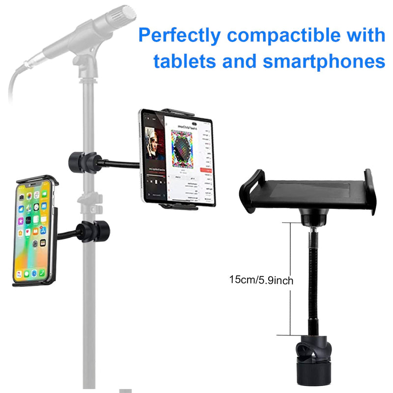 JCWINY Flexible Tablet Holder for Mic Stand Adjustable iPad Music Stand Holder Microphone Stand Phone Holder Mount Compatible with iPad Pro iPhone Android All 4.7 to 12.9inch Tablets & Smartphones