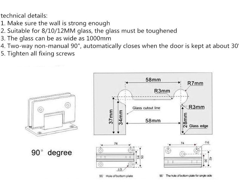 Heavy Duty 90 Degree Glass Door Cupboard Showcase Cabinet Clamp Glass Shower Doors Hinge Replacement Parts Wall-to-Glass (Polished Chrome) Polished Chrome