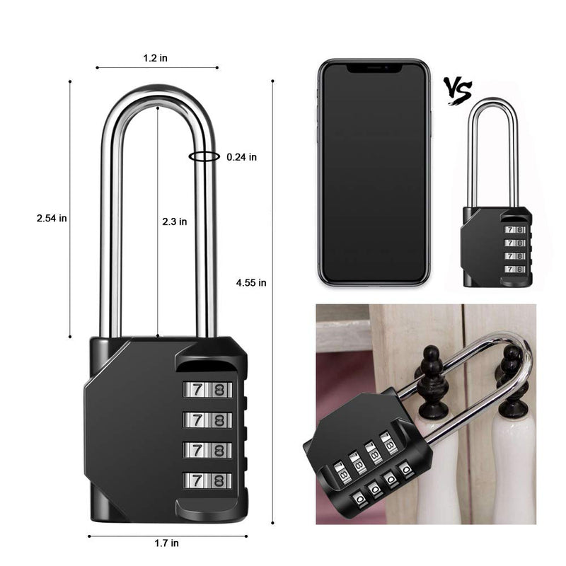 Disecu 2.5 Inch Long Shackle Combination Lock 4 Digit Outdoor Waterproof Padlock for School Locker, Gym Locker, Hasp Cabinet, Gate, Fence, Toolbox (Black, 2 Pack) Black