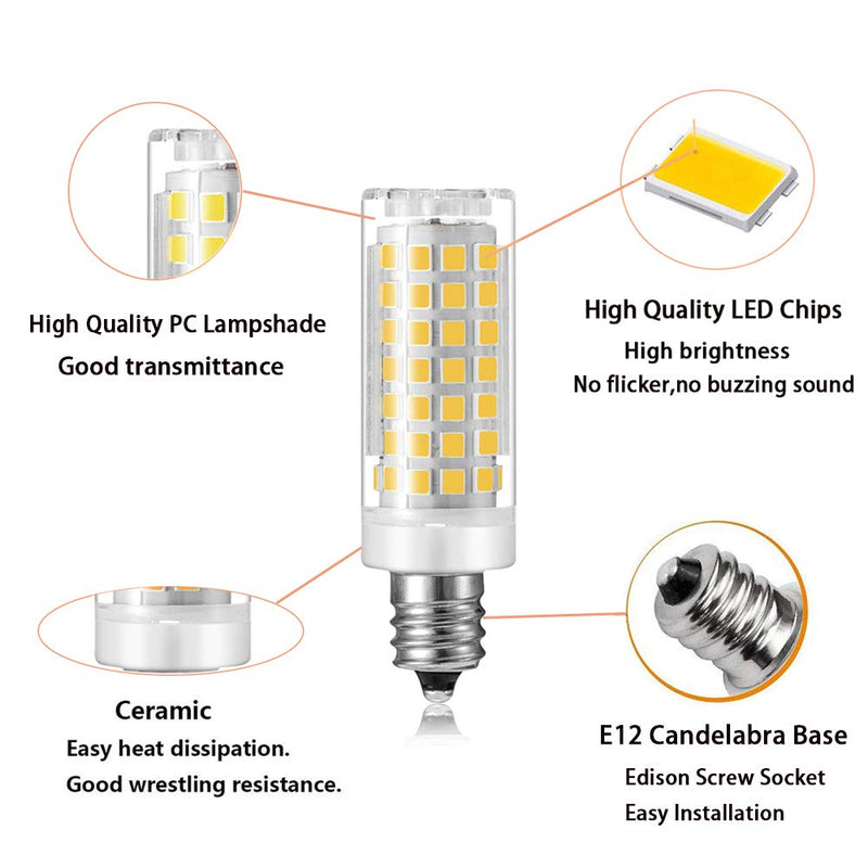 E12 LED Light Bulb Dimmable, 60W Halogen Kx-2000 Bulbrite Replacement for Ceiling Fan, Chandelier, Pendant Light, Bathroom Lighting, 120V 7W Daylight White 6000K, T6 C7 E12 Candelabra Base (3 Pack) Daylight White 3-pack