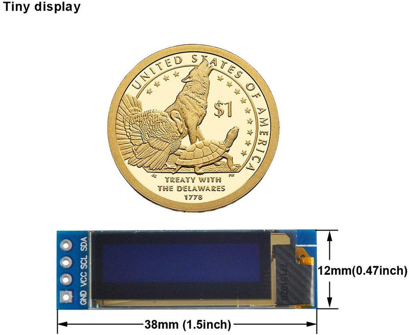 MakerFocus 2pcs I2C OLED Display Module 0.91 Inch I2C SSD1306 OLED Display Module Blue I2C OLED Screen Driver DC 3.3V~5V for Ar duino