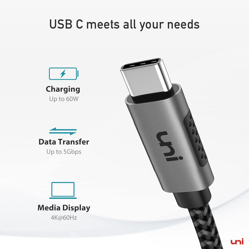 USB C to USB C Cable 4K@60Hz, uni USB Type C to USB-C Video Monitor Cable with 60W PD Fast Charging, Compatible with Galaxy S20 Ultra, MacBook Pro, iPad Pro 2020, Nintendo Switch, Oculus 6.6ft