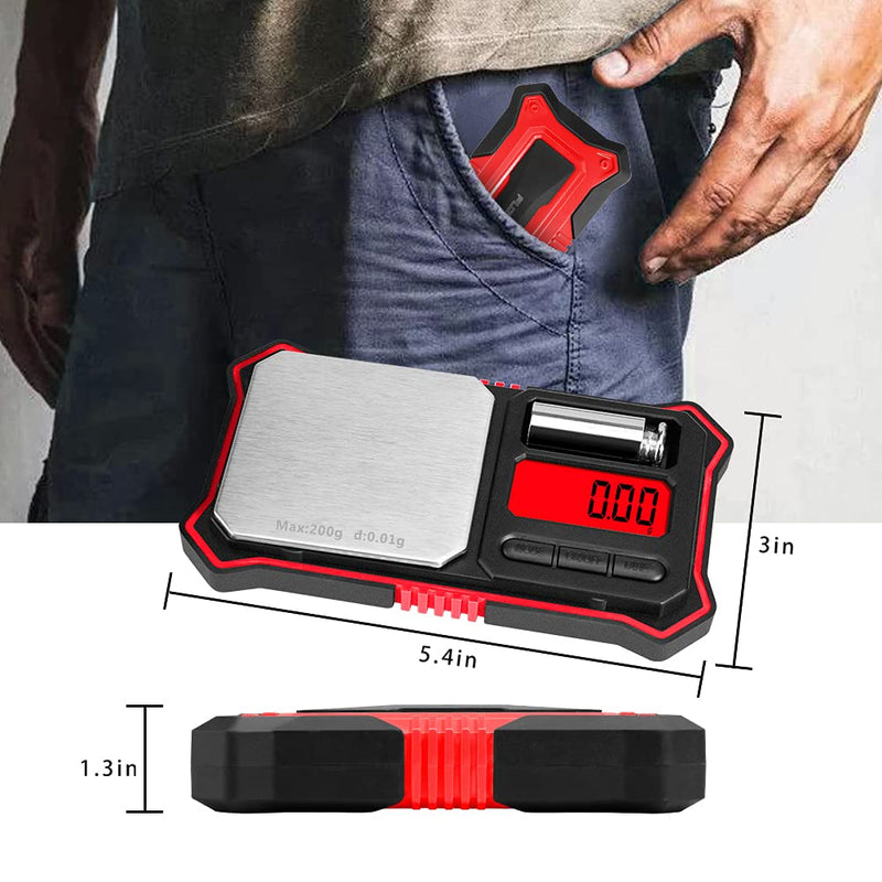 Fuzion Digital Pocket Scale, 200g x 0.01g Jewelry Gram Scale, 6 Units Conversion, LCD Back-Lit Display, Use for Jewelry/Medicine/Food/Powder/Herb(Battery Included) Red