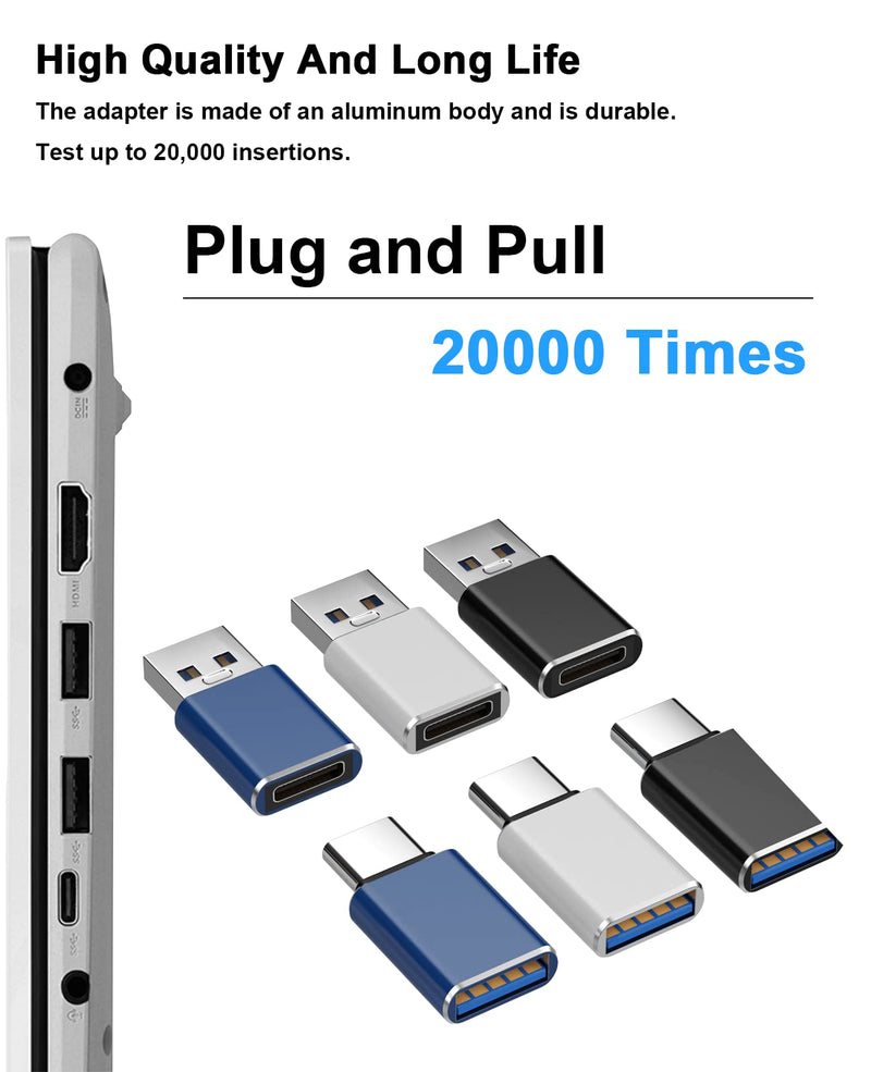 [6 Pack] USB C to USB Adapter(3 Pack) + USB to USB C Adapter(3 Pack) Aluminum OTG Adapter Supports Data Transfer and Fast Charging Compatible with iPhone/iPad/Samsung/Laptop/PC/MacBook/etc