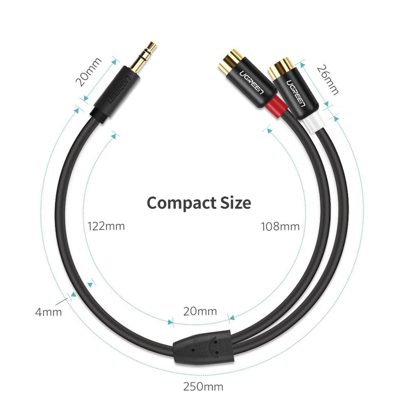UGREEN 3.5MM Male to 2 RCA Female Jack Stereo Audio Cable Y Adapter Gold Plated Compatible for iPhone iPod iPad MP3 Tablets HiFi Stereo System Computer Sound Speaker