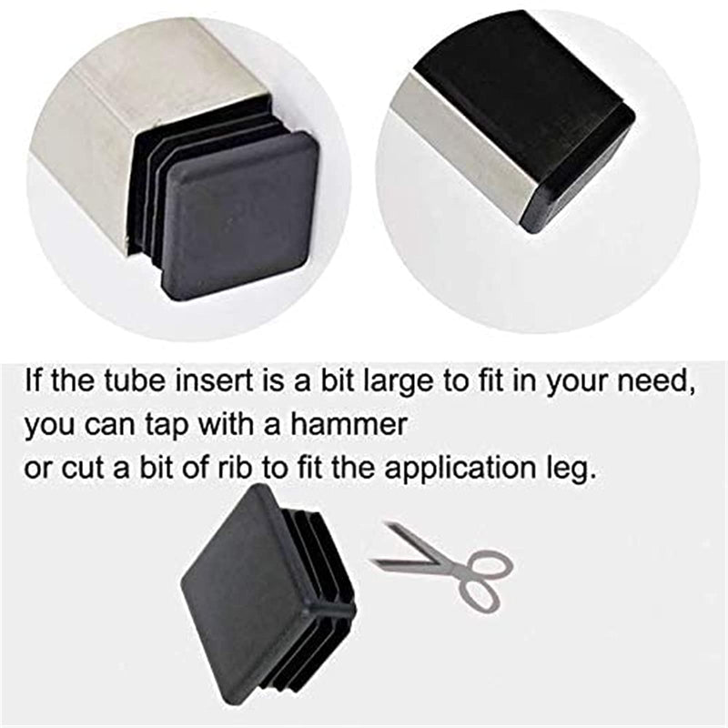Quluxe 2 Inch Square Plastic Plug, Pipe Plug, Square Inner Plug, Pipe Tubing End Cap, Durable Chair Glide- Black (Pack of 20) 20pcs, 2 inch square