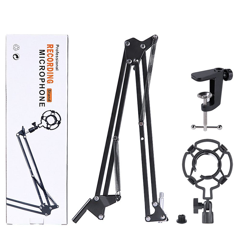 [AUSTRALIA] - Adjustable Microphone Suspension Boom Scissor Arm Stand with Shock Mount Mic Clip Holder - Compact Mic Stand Made of Zinc Alloy - for Live Broadcasting, Podcast, Solo Artist 