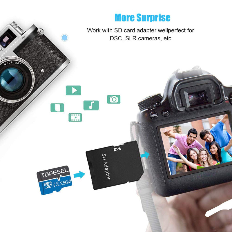 TOPESEL 256GB Micro SD Card Memory Cards A1 V30 U3 Class 10 Micro SDXC UHS-I TF Card for Camera/Drone/Dash Cam(1 Pack U3 256GB) 1PCS