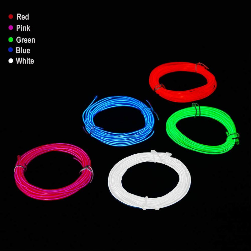 Litake EL Wire, 5x1m Neon Lights 3 Lighting Modes Flexible EL Rope Electroluminescent Wire Glowing Strobing Light with Controller Battery Powered for Xmas Party, Pub, Clothing,Car,etc.