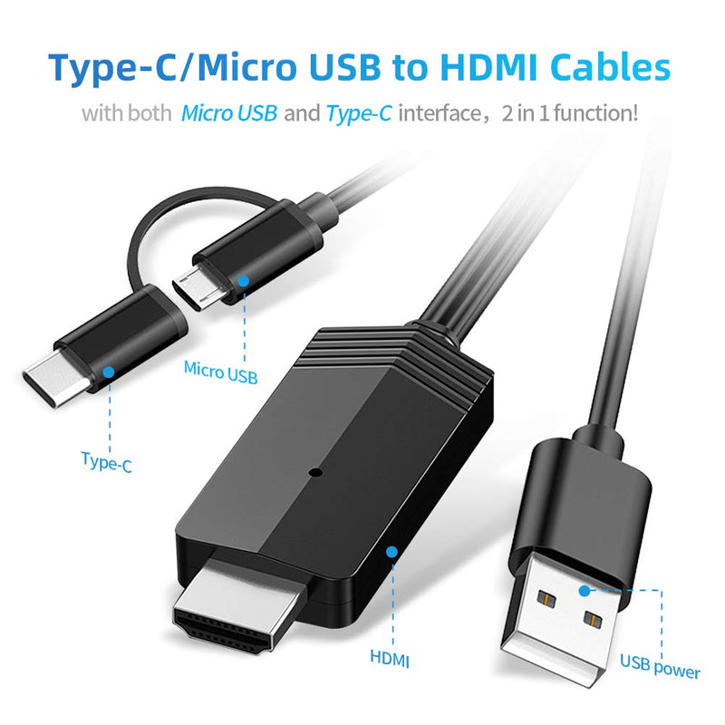2 in1 USB Type C Micro USB to HDMI Cable MayLowen MHL to HDMI Adapter 1080P HD HDTV Mirroring Cable for All Android Smartphones to TV Projector Monitor