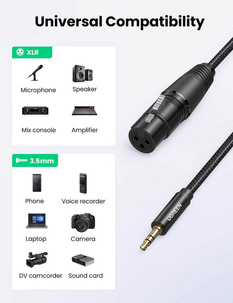 UGREEN 3.5mm to XLR Cable Male to XLR Female Microphone Cable Compatible with Cell Phones, Laptops, Microphones, Speakers 3FT 1.0 Meters