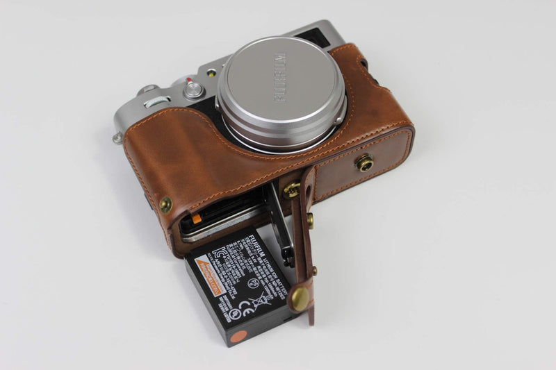 [AUSTRALIA] - Full Protection Bottom Opening Version Protective PU Leather Camera Case Bag for Fuji Fujifilm x100v Dark Brown 