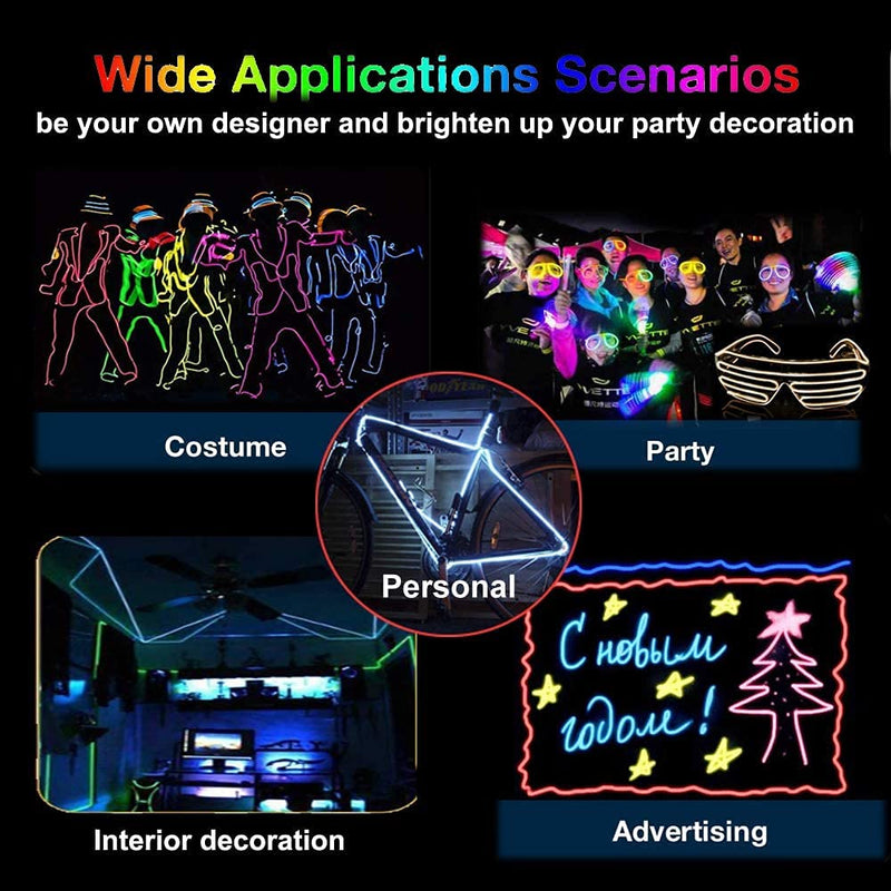 EL Wire White, Sounds Control /Constant Light/Flash 9ft Neon Lights Neon Wire Neon Glowing Strobing Electroluminescent Wire with Battery Operated for Parties, Halloween, DIY Decoration