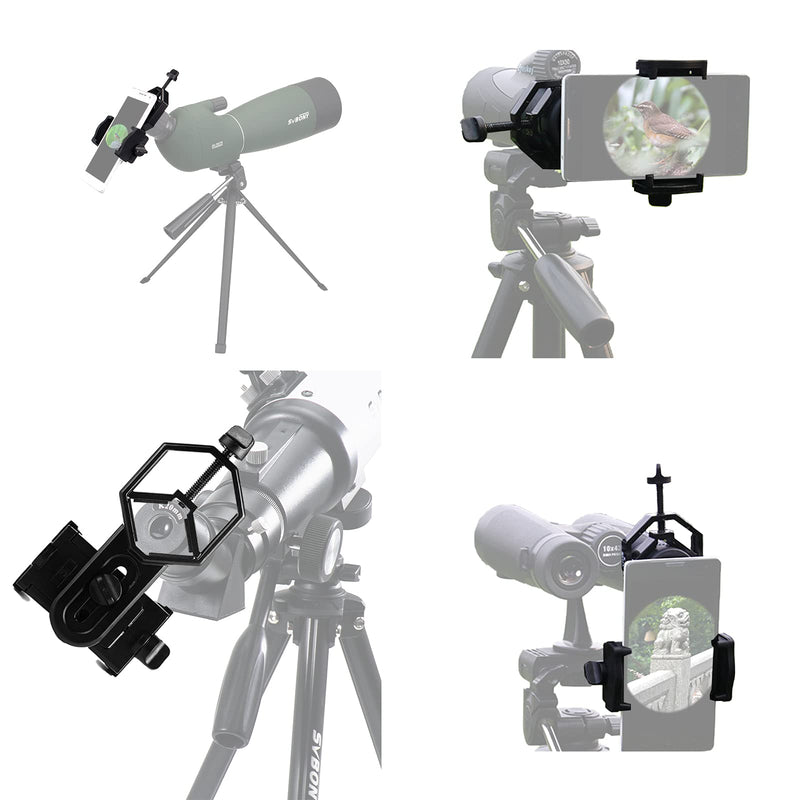 SVBONY Universal Cell Phone Adapter Mount Telescope Phone Mount for Binocular Monocular Spotting Scope Telescope Support Eyepiece Diameter 25 to 48mm 25-48mm