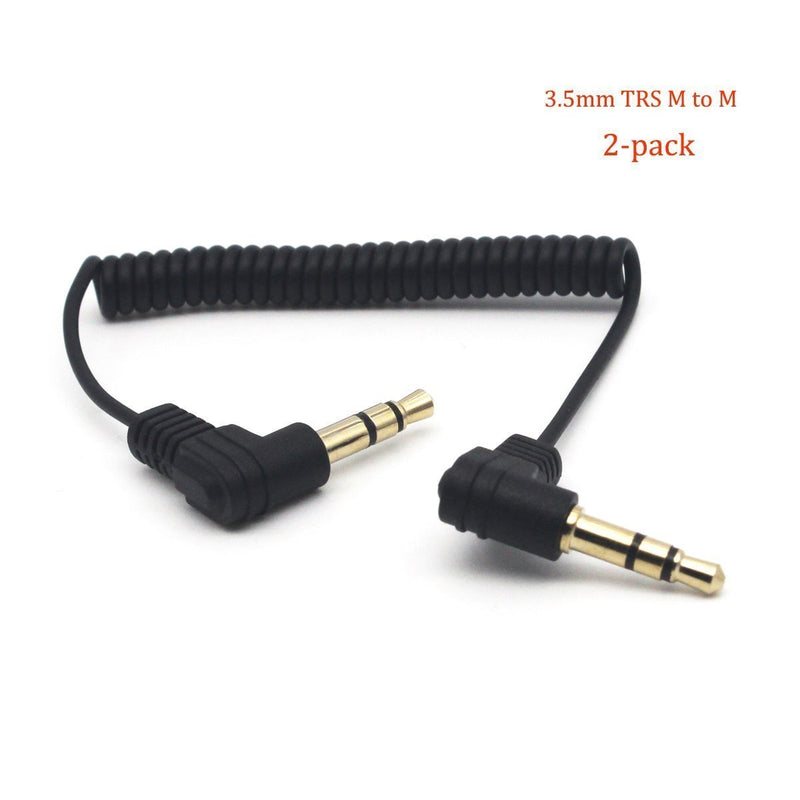 Aukeer 3.5mm Audio Cable, 2-Pack 30cm Mini Coiled 3.5mm Headphone Cable, 90 Degree 1/8" 3.5mm TRS Jack Male to Male Stereo Aux Audio Coiled Cord (Up to 50cm)