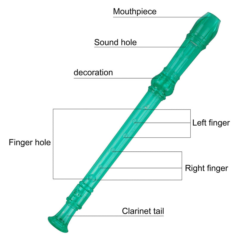 Descant Flauta Recorder Crystal Soprano Recorder 8 Hole Clarinet German Style Treble Flute C Key for Kids Children With Fingering Chart Instructions Transparent Blue