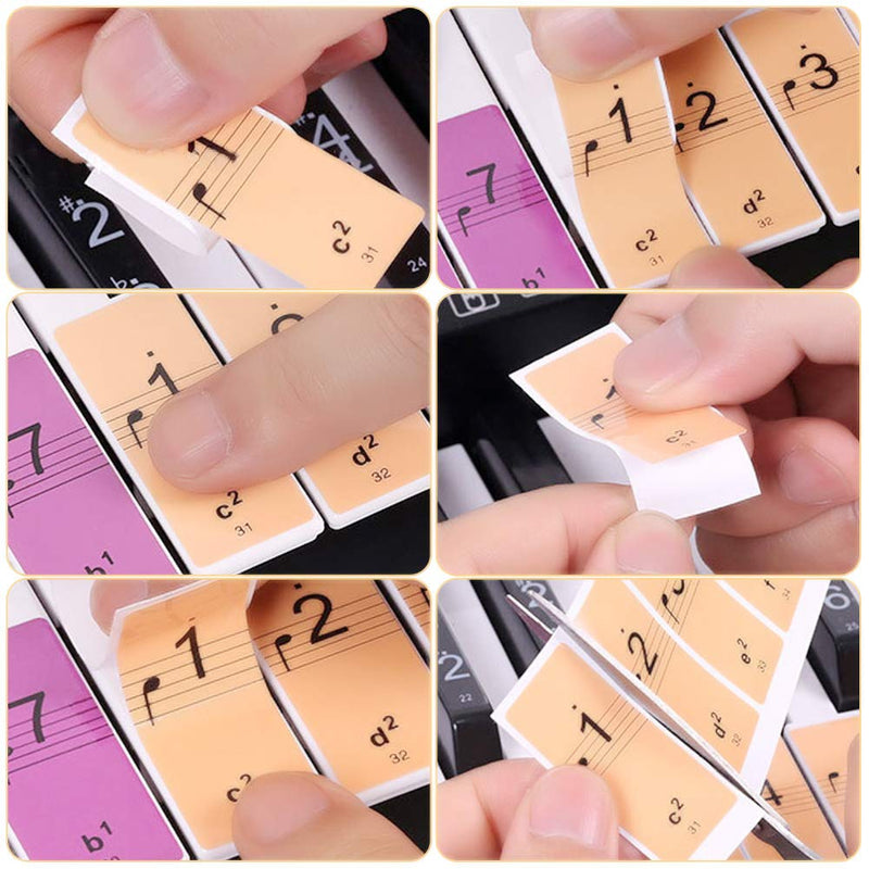 JOELELI Piano Keyboard Stickers for 88/61/54/49/37 Key, 18 Pcs Colorful Large Bold Letter Piano Stickers with Transparent Black Keys Stickers for Kids Learning