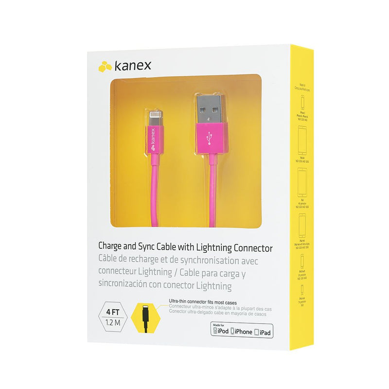 Kanex Apple Certified Lightning to USB Cable with SureFit Connector 4 feet (1.2 M) Pink Standard Packaging