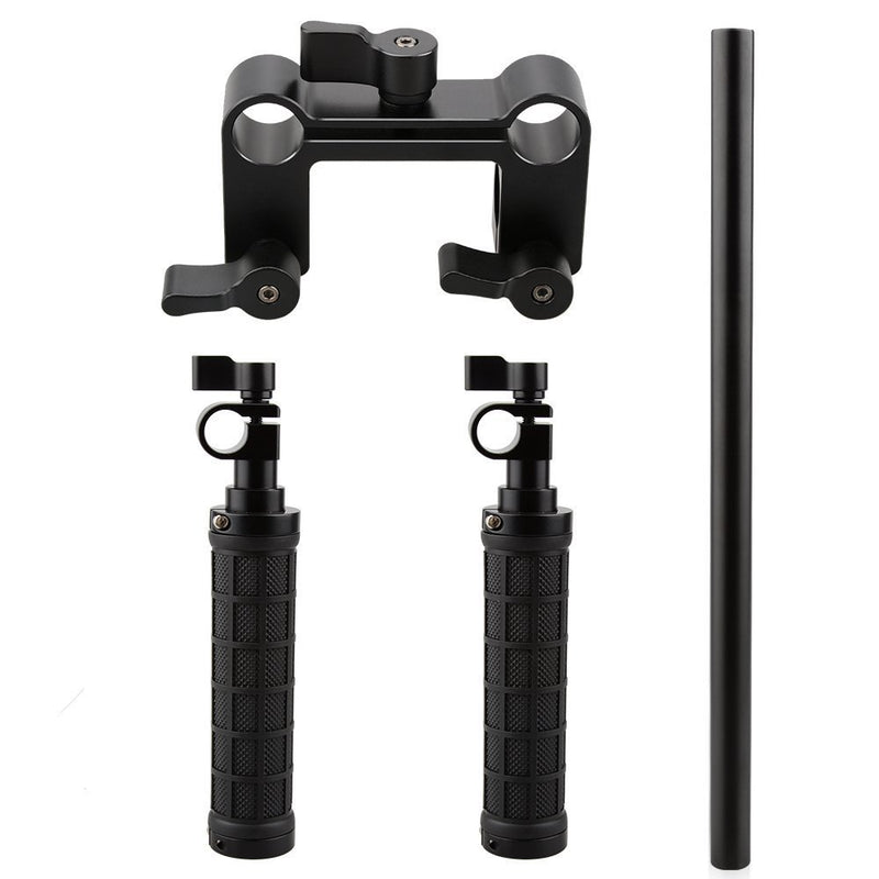 CAMVATE Handle Grips Front Handbar Clamp Mount for 15mm Rod Support System Shoulder Rig(Black)