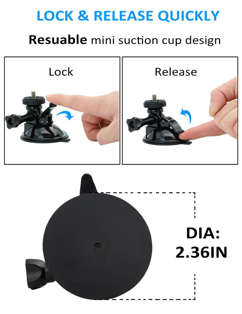 Kolasels 1/4 Thread Car Windshield Camera Mount for Apply GoPro Hero 9/8/7/6/5/4/3+/3/2/1