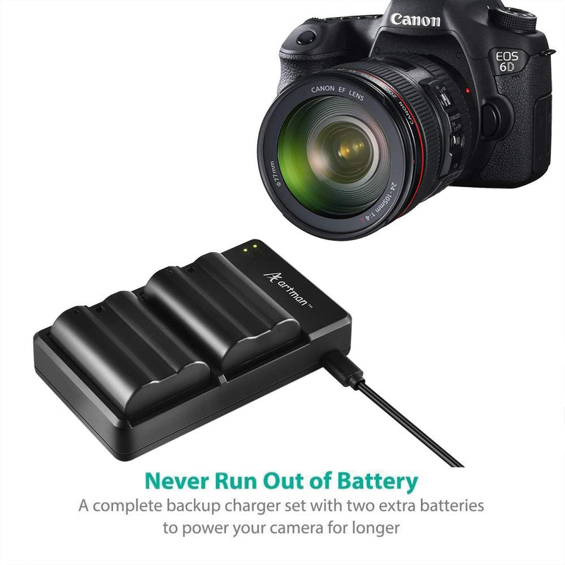 Artman 2-Pack EN-EL15 EN EL15A Batteries and USB Dual Charger for Nikon D500, D600, D610, D750, D800, D800e, D810, D810a, D850, D7000, D7100, D7200, D7500, 1 v1, Z6, Z7 Cameras(2100mAh)