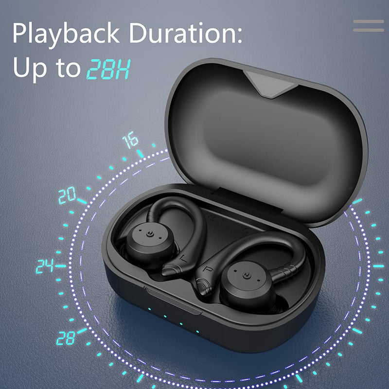 VOSON Sports Wireless Over Ear Earbuds Bluetooth 5.1 IPX7 Waterproof in-Ear Stereo Headphones Physical Button Design Running Earphones with Ear Hooks Built-in Mic Headset with Deep Bass for Workout